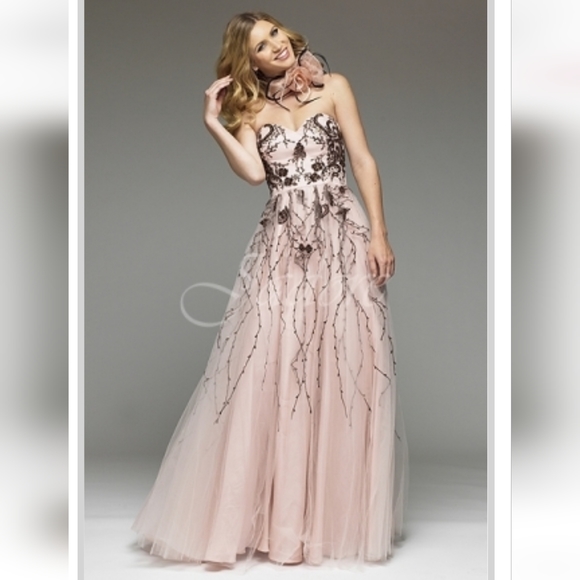 Grad Prom Embroidered & Beaded Gown. Pink w Brown Stunning! - Picture 2 of 11
